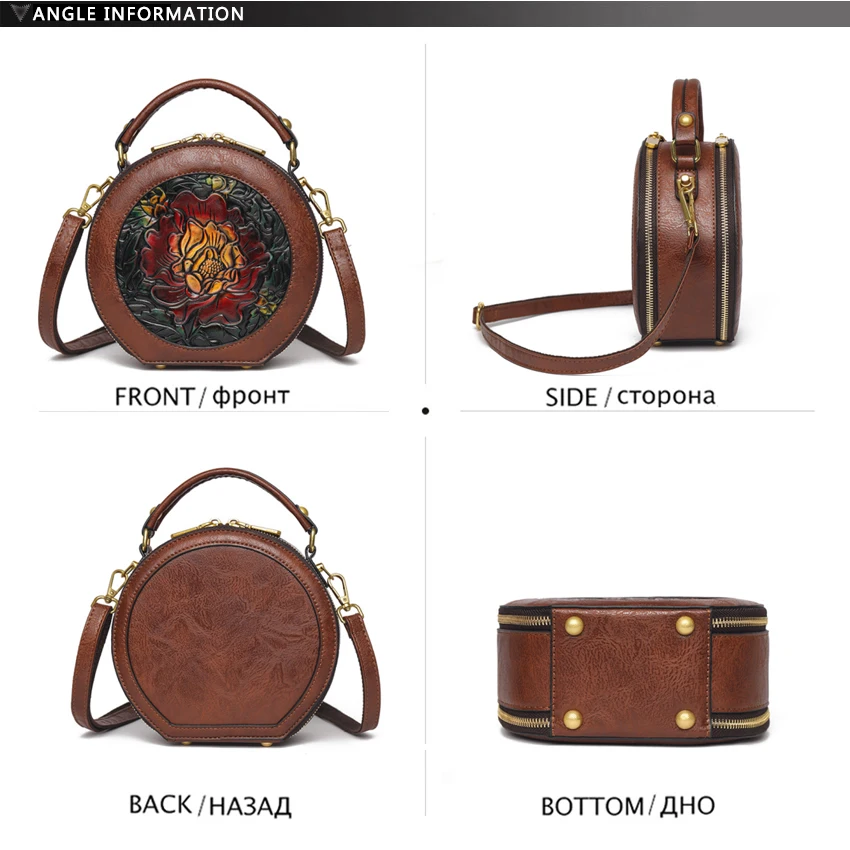 Vintage Handbag Women Shoulder Bag Luxurious Designer Round Bag High-quality Gift Embossed Printed Crossbody Purse for New Women