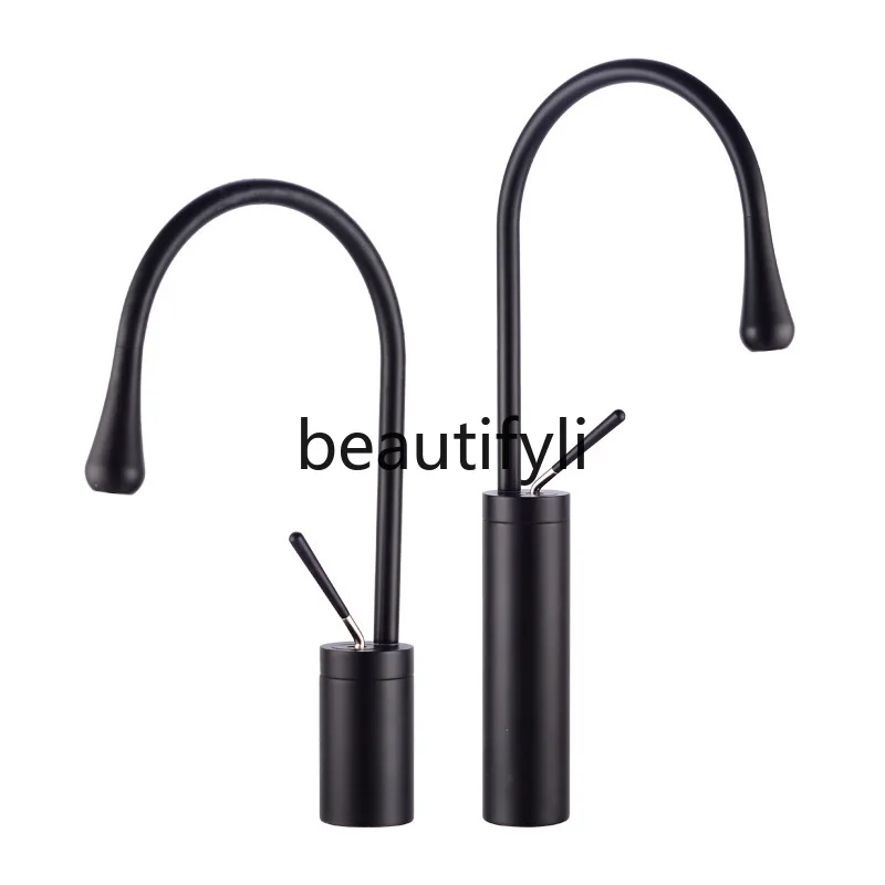 

Nordic simple aesthetic washbasin faucet hot and cold all copper black bathroom washbasin water drop faucet heightened rotation