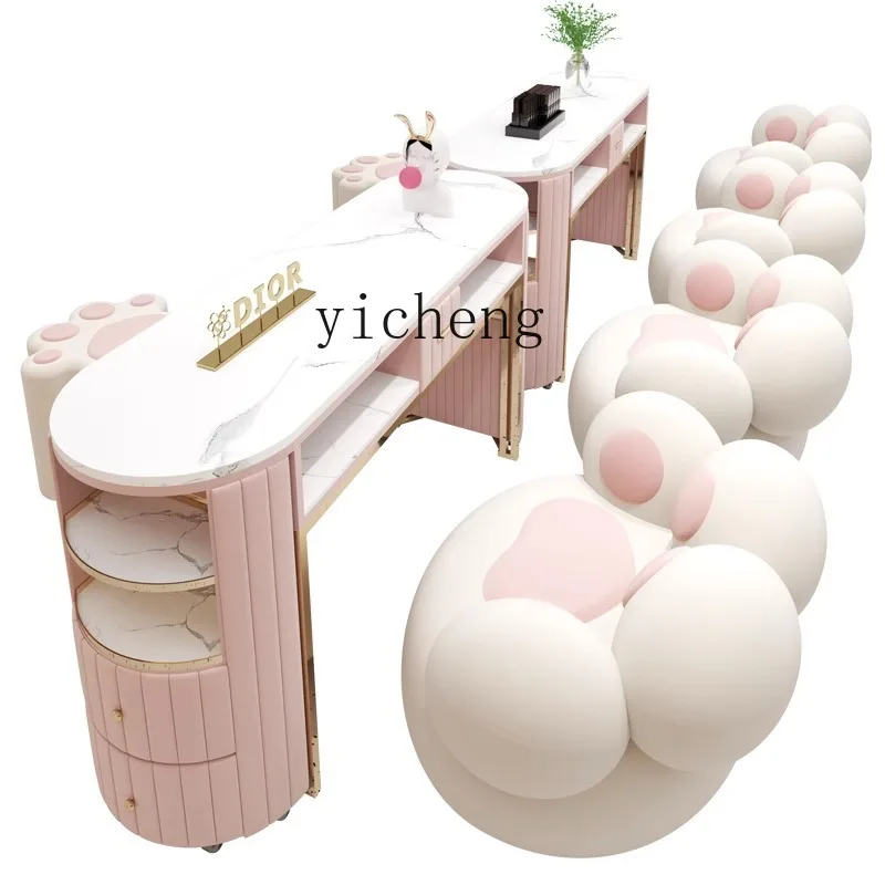 Zc Stone Plate Nail Table and Chair Set Nail Salon Single Double Manicure Table Economical Nail Table