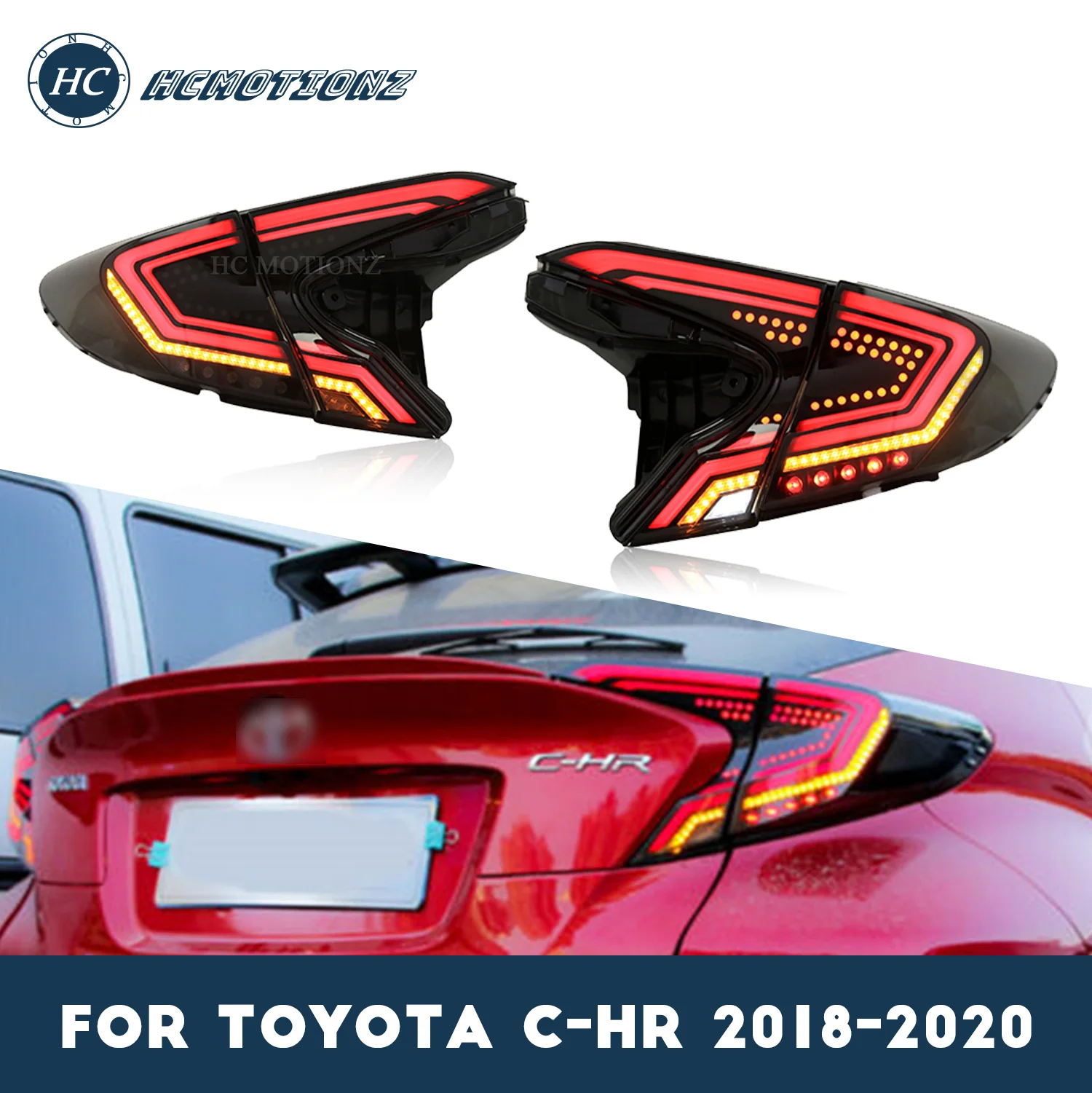 HCMOTIONZ Car Tail Lights Assembly Fit Toyota CHR Tail Lights 2018 2019 2020 LED CH-R Rear Lamp Start UP Animation