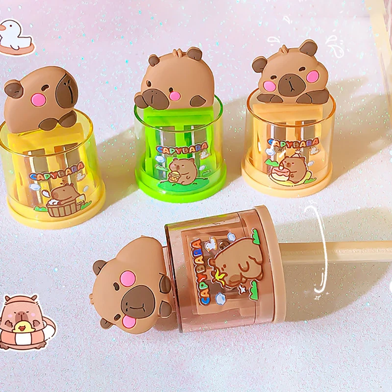 Cartoon Cute Capybara Double Hole Pencil Sharpener Portable Creative Mini Manual Pencil Sharpener Student Stationery Gifts