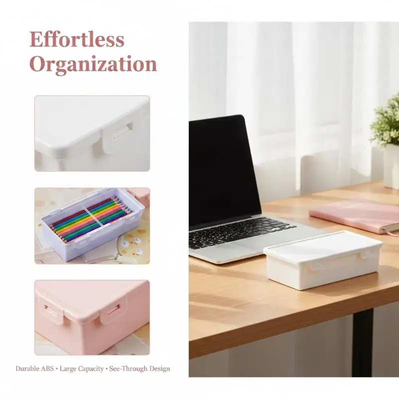 1 Pcs For School Bulk Stackable Design Office Supplies Clear Colorful Pencil Box Large Capacity Plastic Organizer Storage Boxes