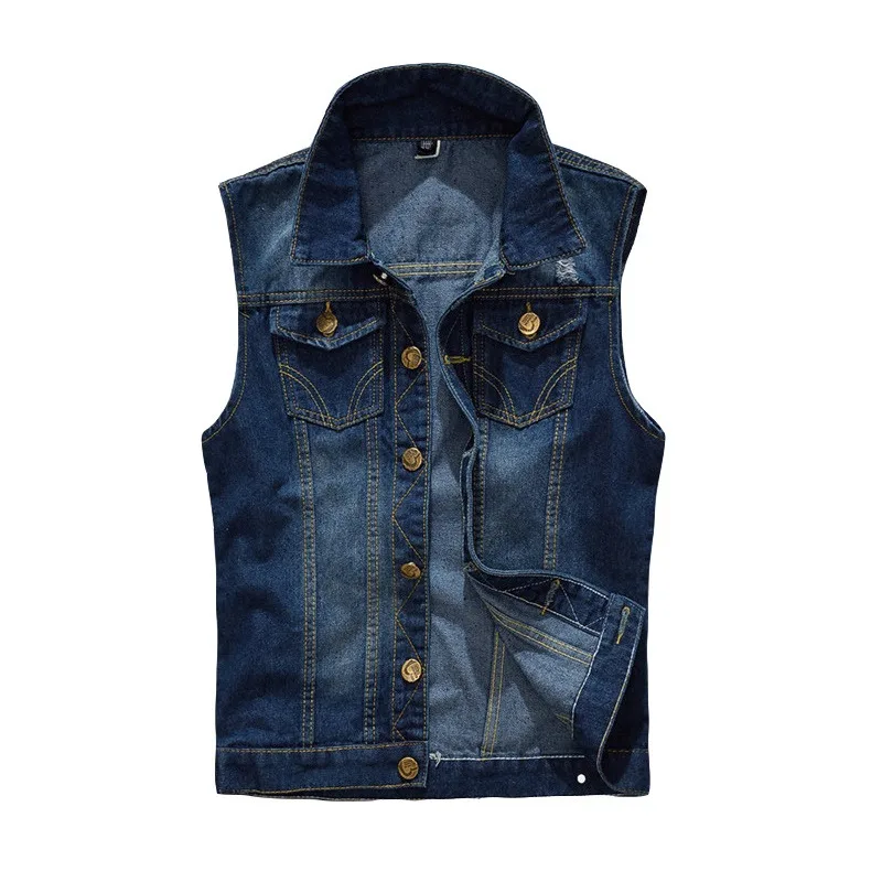 Large Size Korean Version Trendy and Cool Personality Men's Denim Vest, Men's Blue Vest, Vest, Camisole, Large Size Denim Vest