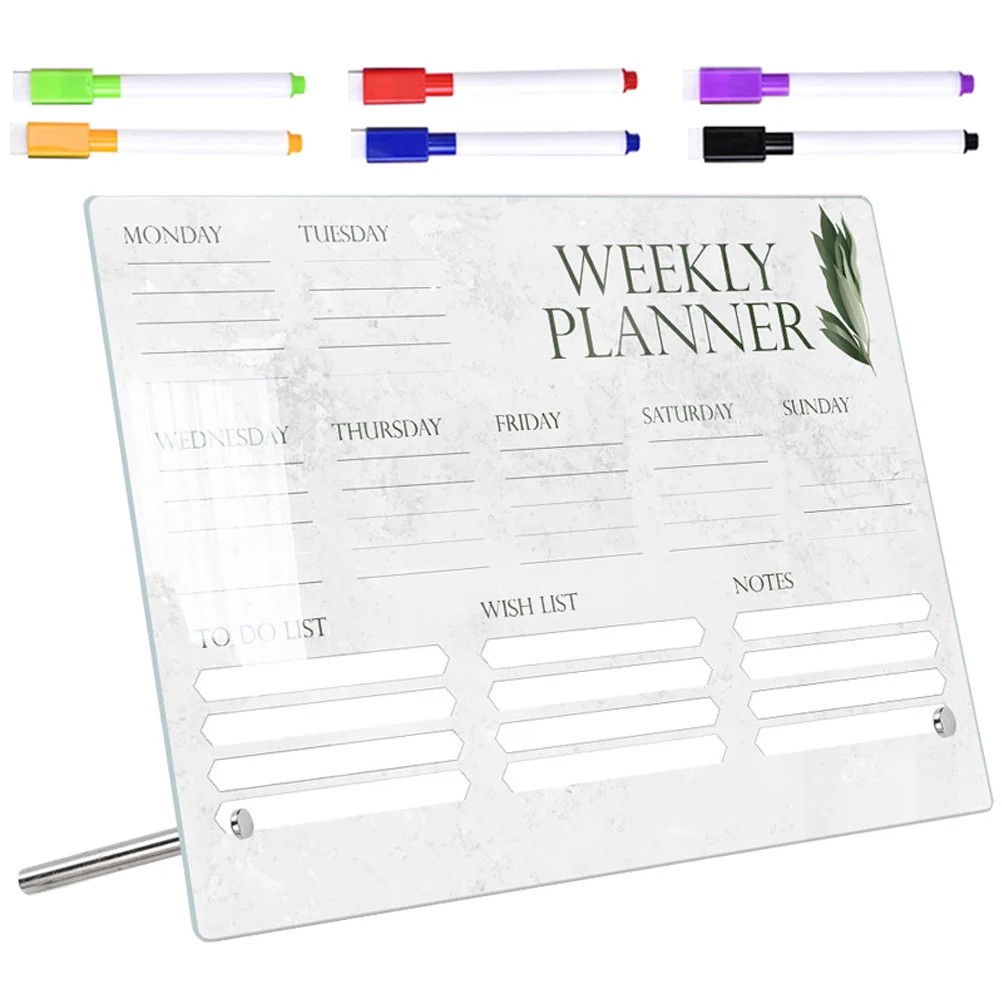 TEHAUX 1 Set Acrylic Monthly Weekly Planner Dry Erase Board for Office Kitchen Home