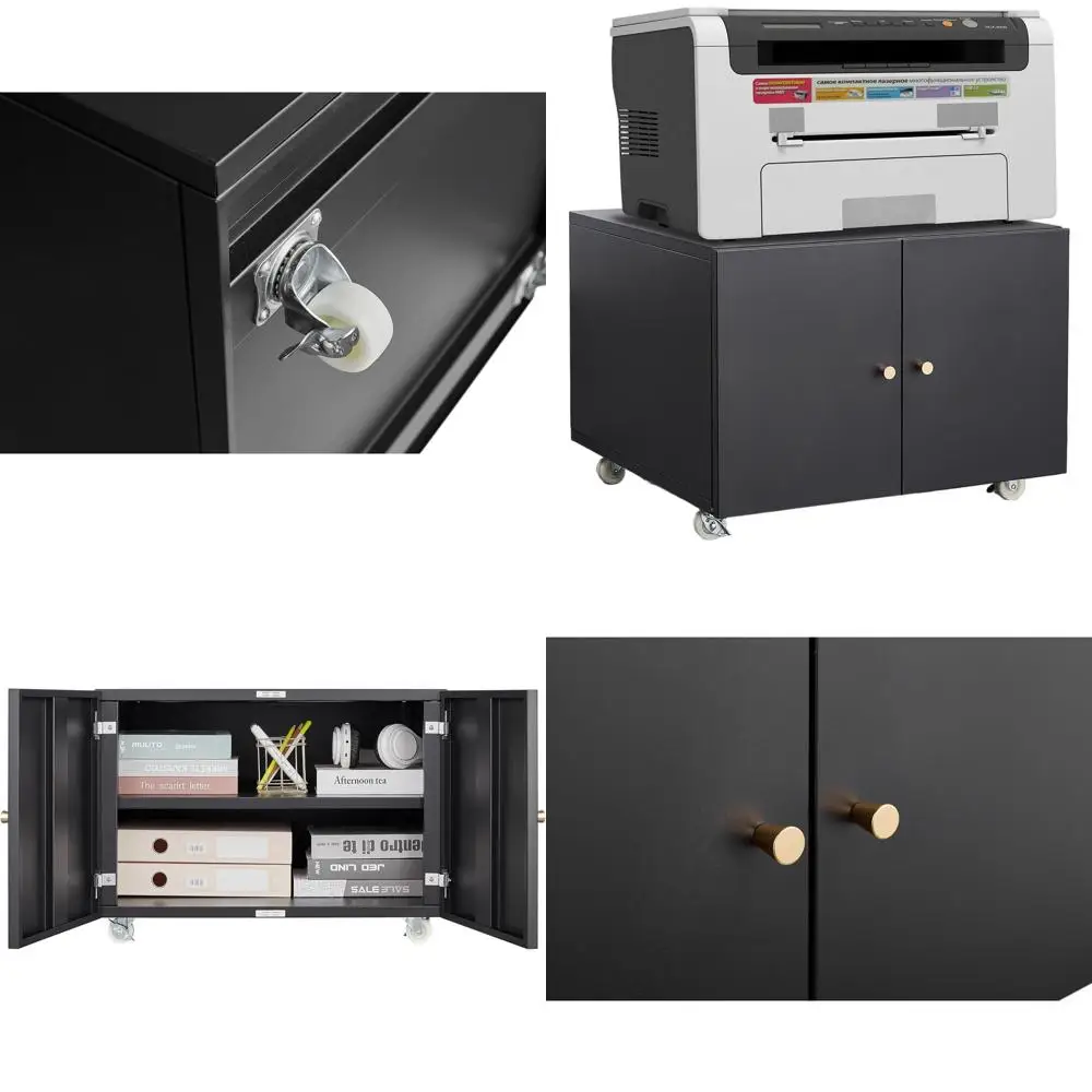 

Adjustable 3D Printer Cart with Storage Cabinet, 2 Doors, Lockable Wheels, Mobile File Cabinet for Letter/Legal Size Files, Blac