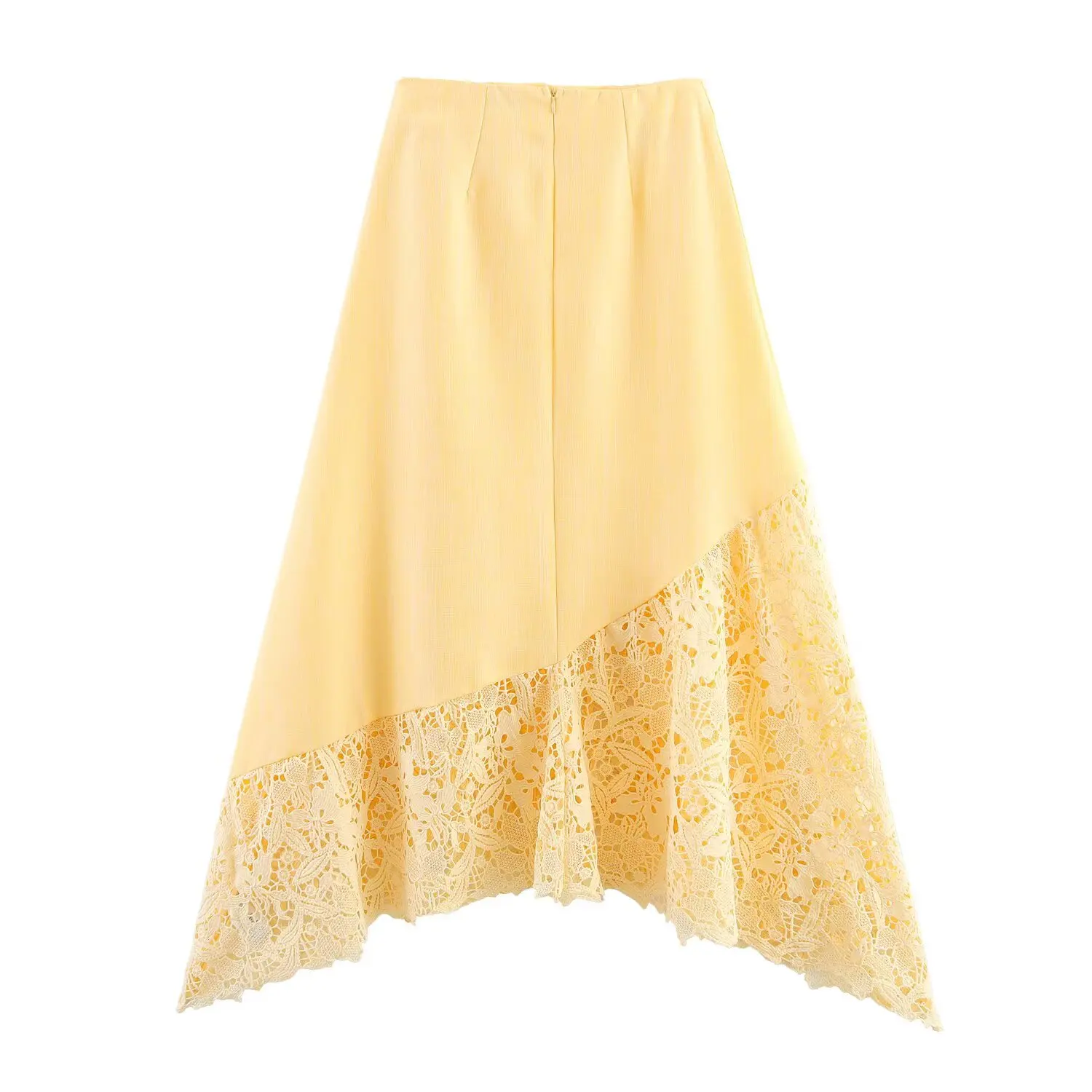

ZBZA Spring New Women's Faion Irregular Lace Splicing Ele Two-Piece Set Polyester Satin Leisure H-Line Stand Fit
