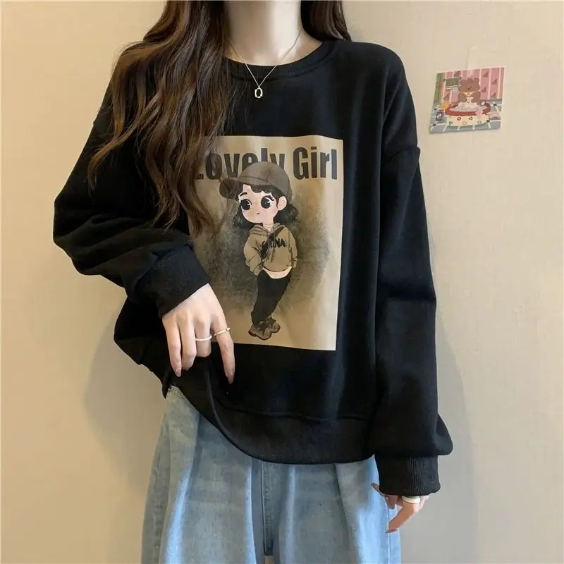 

Early autumn and winter sweatshirt women's trendy winter plus velvet thickened student oversize loose drape feeling lazy style