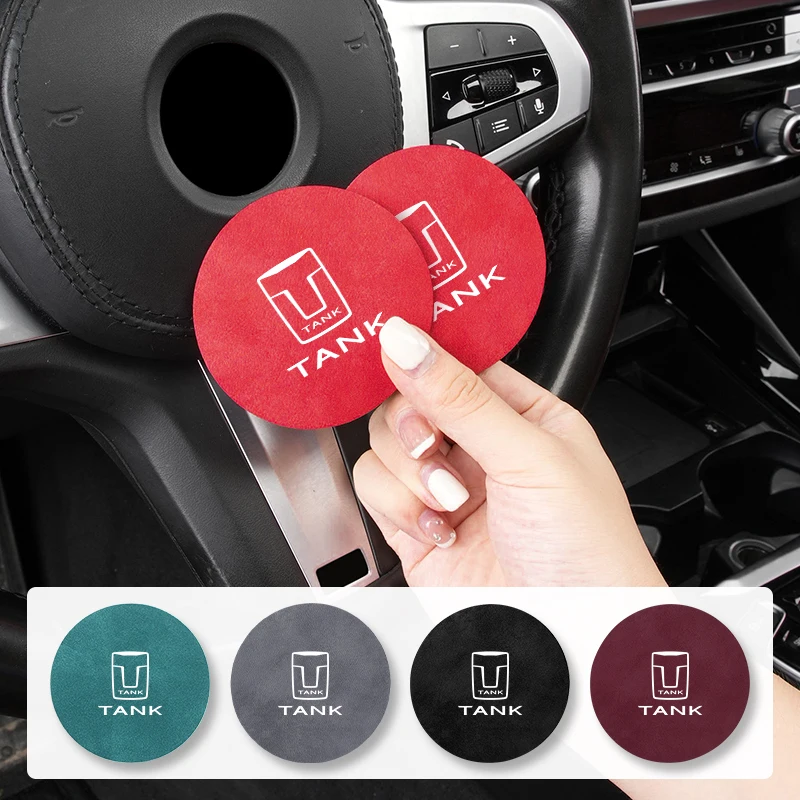 2Pcs Car Logo Coasters Leather Water Cup Non-Slip Mats For Great Wall GWM WEY Tank 300 500 Tank300 Tank500