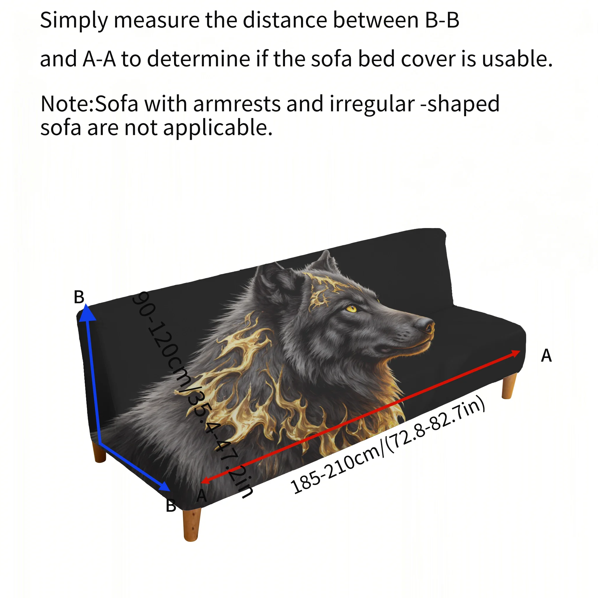 All-inclusive elastic sofa bed cover, flame pattern wolf print sofa cover, easy installation, machine washable