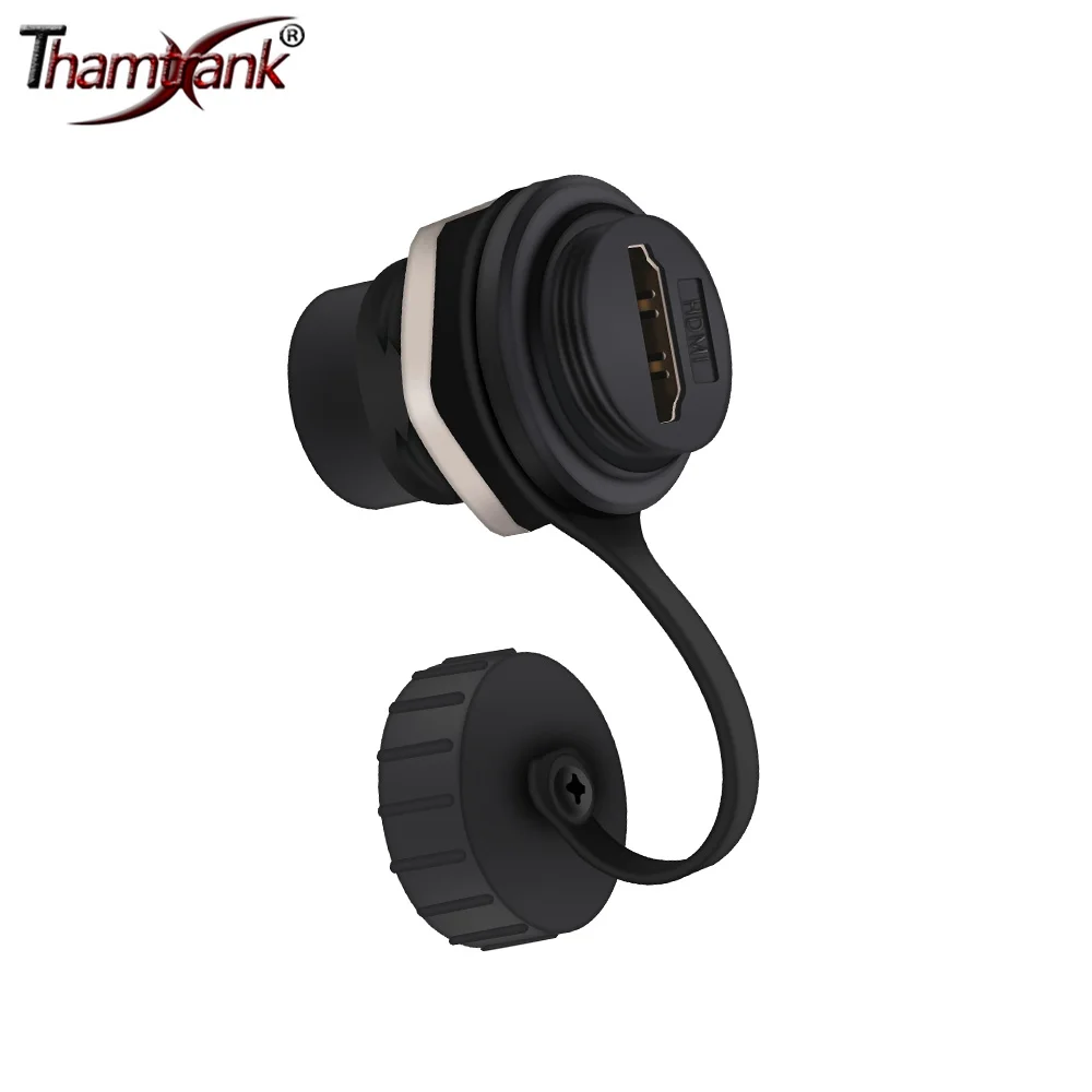 50pcs Black HDMI-Compatible Socket Round Female to Female Waterproof Double Head Coupler Adapter Panel Mount with Dust Cap