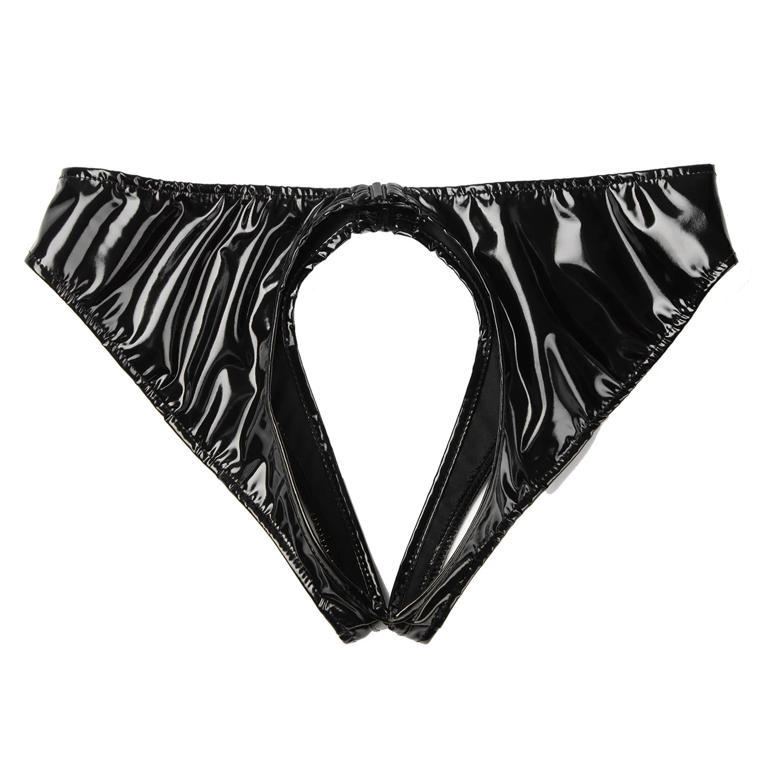 Sexy Lingerie Mens Erotic Open Crotch Panties Latex Underwear Wetlook Leather Males Low Waist Cutout Butt Underpants