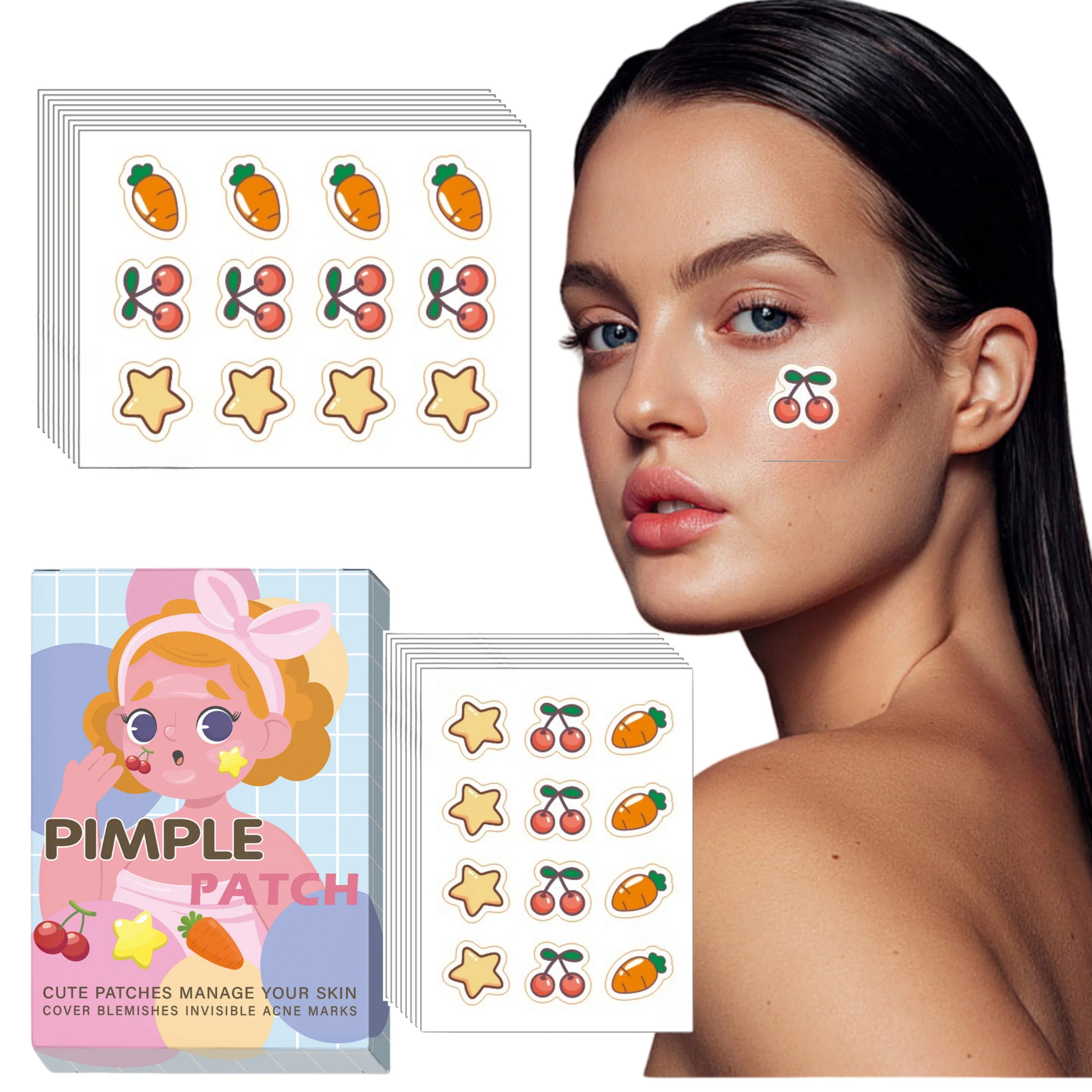 120 قطعة من ملصق حب الشباب الكرز، مقاوم للماء وجيد التهوية، للاستخدام اليومي للوجه، بشرة الوجه