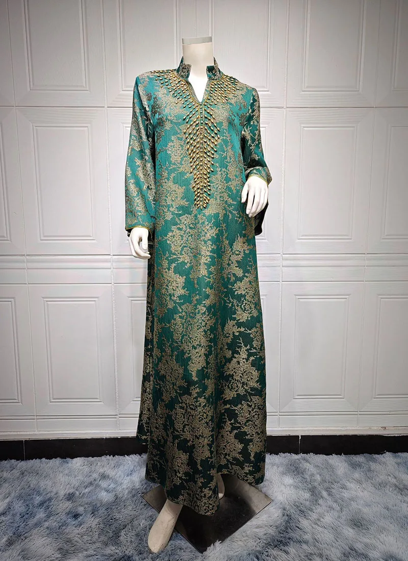 Muslim Evening Dress With Jacquard Embroidery And Beading Fashionable Arabian Dubai Robe