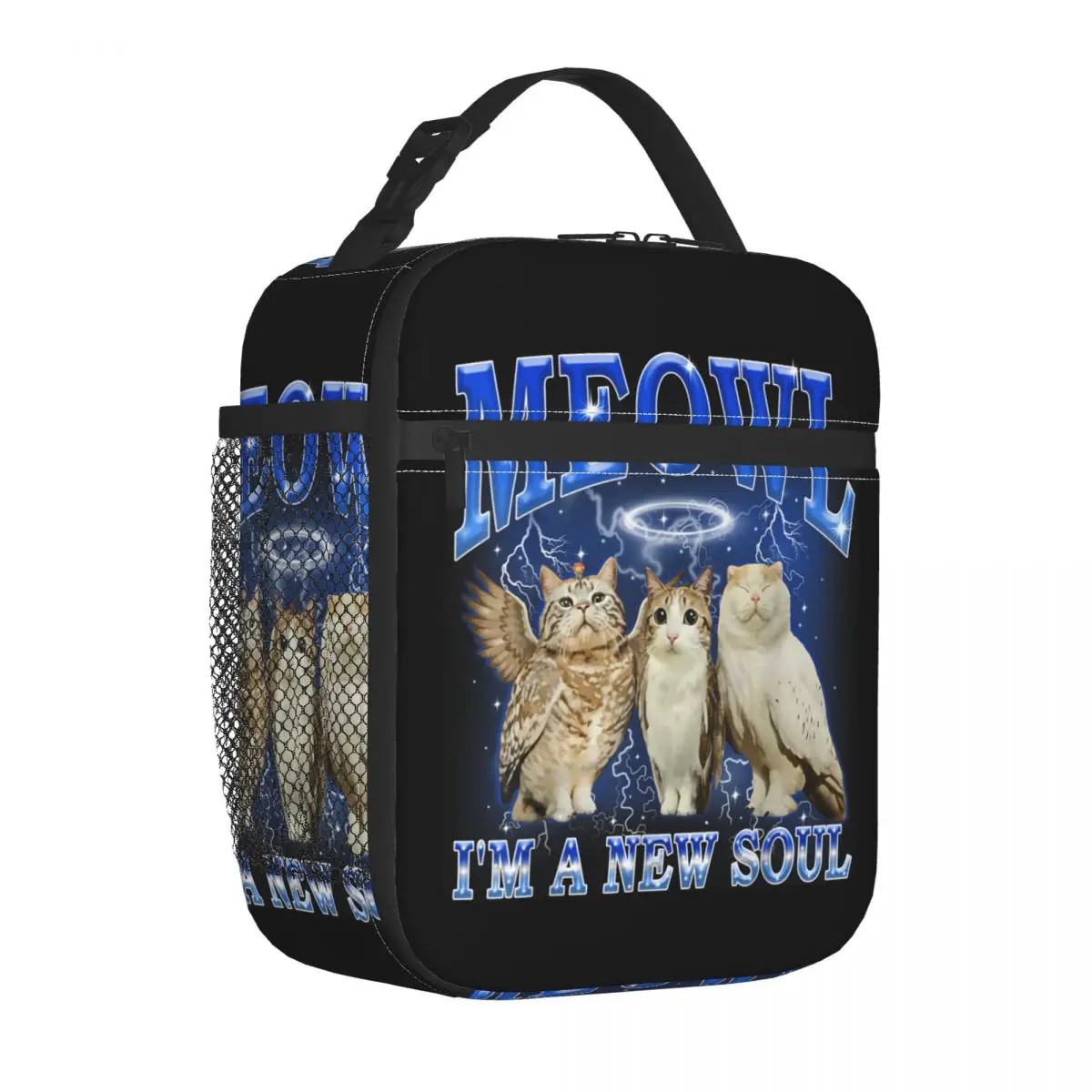 Meowl I'm A New Soul Cat Owl Funny Meme Merch Insulated Lunch Tote Bag Food Container Portable Thermal Cooler Lunch Boxes