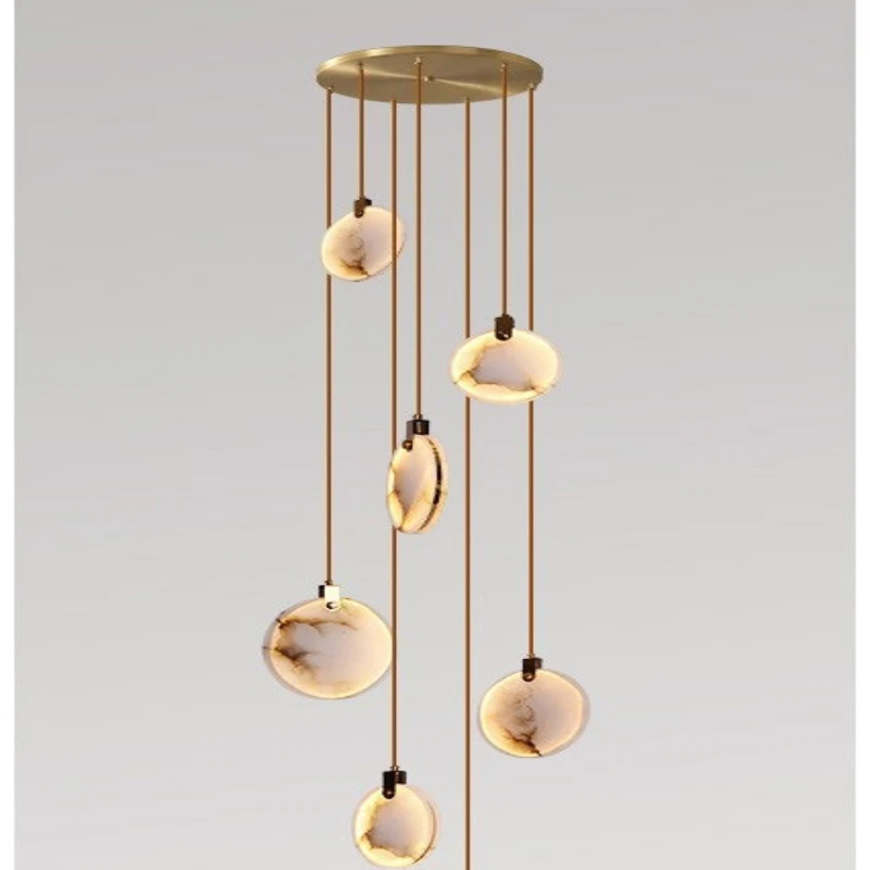 

New Chinese-style all-copper marble staircase chandelier villa hollow rotating staircase chandelier Nordic modern simple new