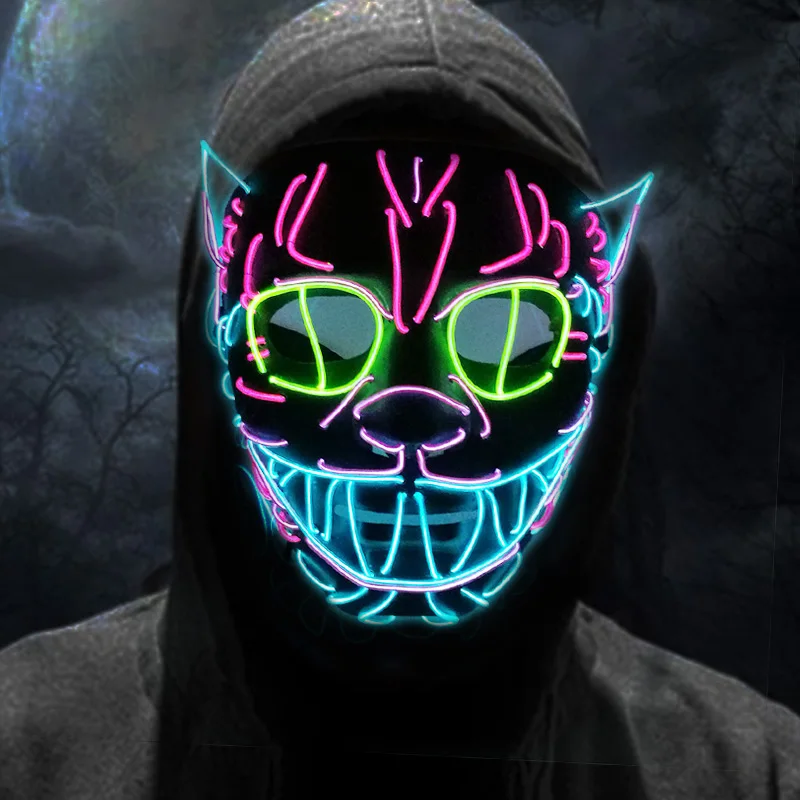 High Quality Cat King Full Face  Headgear Mask Nightclub Disco Decorative Light Mask Halloween LED Glowing Mask