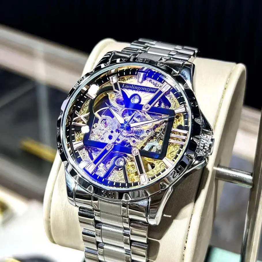 

Мужские часы известного бренда, элитный дизайн «скелетон», светящиеся, водонепроницаемые, с механическим механизмом из нержавеющей стали, текстурированная застежка-бабочка, стальной браслет, деловой стиль, роскошные, модные, полностью автоматические механ