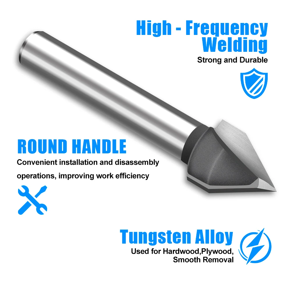V Slot Frees 6Mm Shank 10Mm Diameter 60 Graden Hout Router Bit Carbide Frees Voor Houtbewerking
