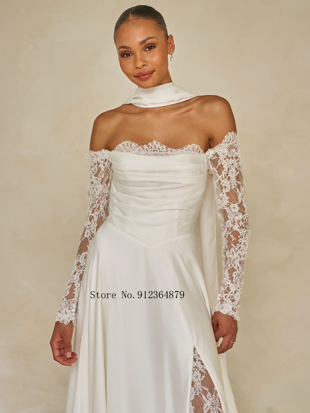 Элегантные атласные кружевные свадебные платья трапециевидной формы с открытыми плечами и длинными рукавами на заказ 2026 Vestido De