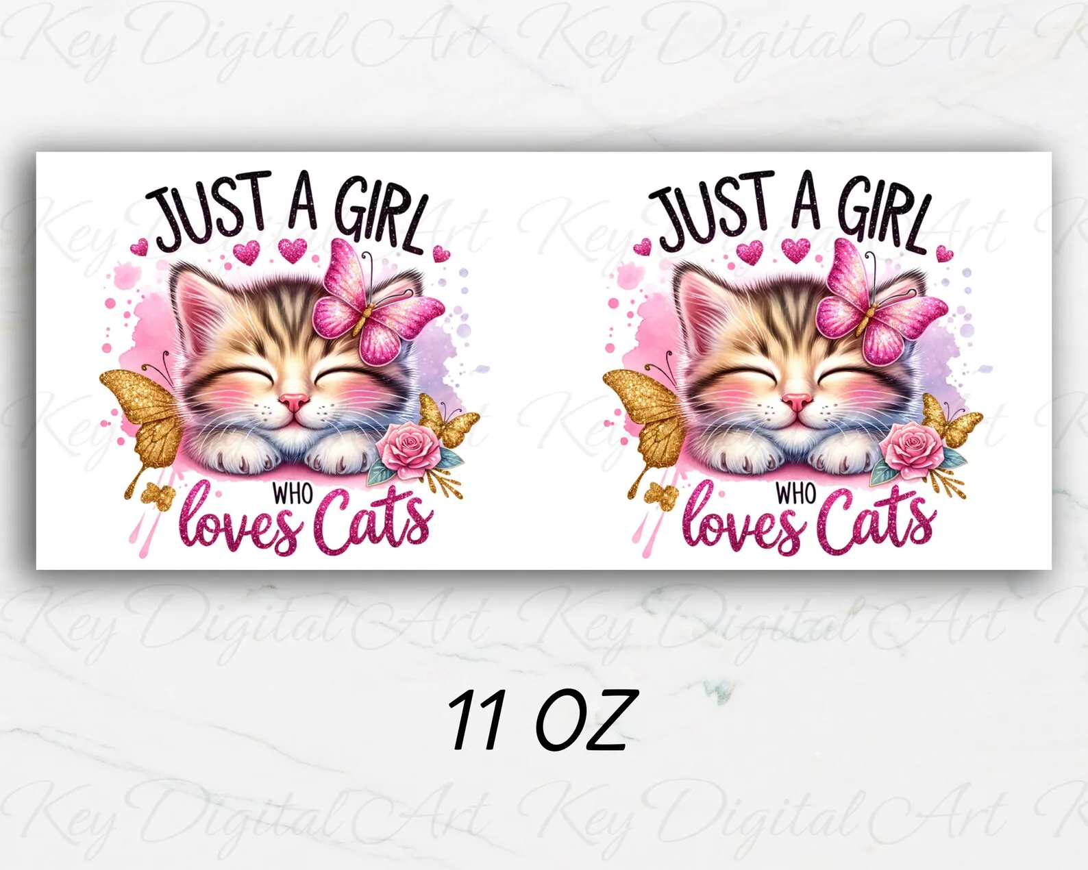 Just A Girl Who Loves Cats Mug Wrap Template 11oz 15oz Cat Lover Mug Sublimation Design PNG Instant Digital Download