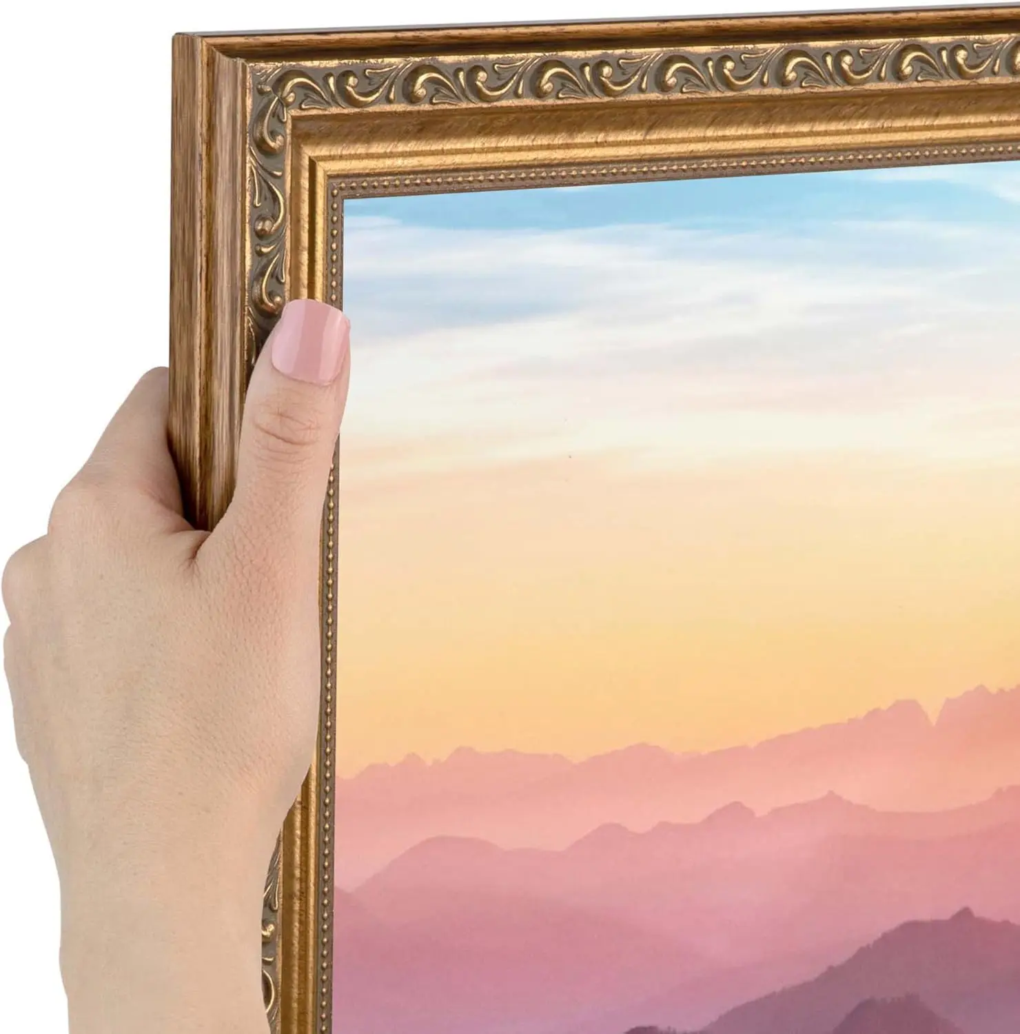 

18x24 Gold Beaded Wood Picture Frame with Plexi Glass & Hanging Set