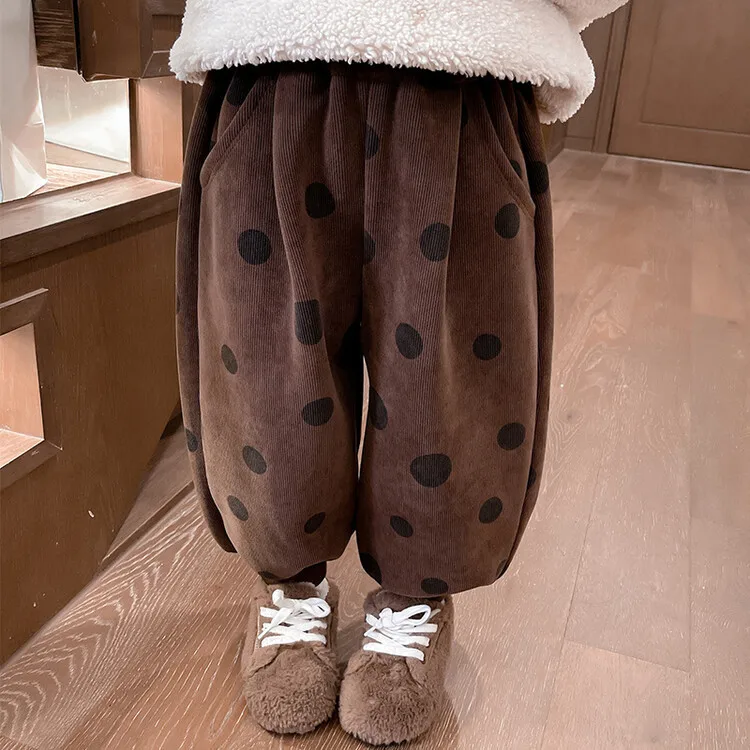 Girls' Winter Pants Girls' Baby Winter Foreign-style Thickened and Velvet Polka Dot Bloomers Children's New Winter Trousers