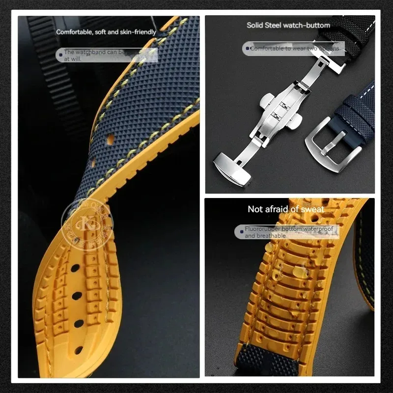 22mm 23mm Per TAG HEUER Longines CITIZEN Blue Angel Orologio VITON AT8020-54L/8020-03L/JY8078 Cinturino da uomo in tela nylon gomma