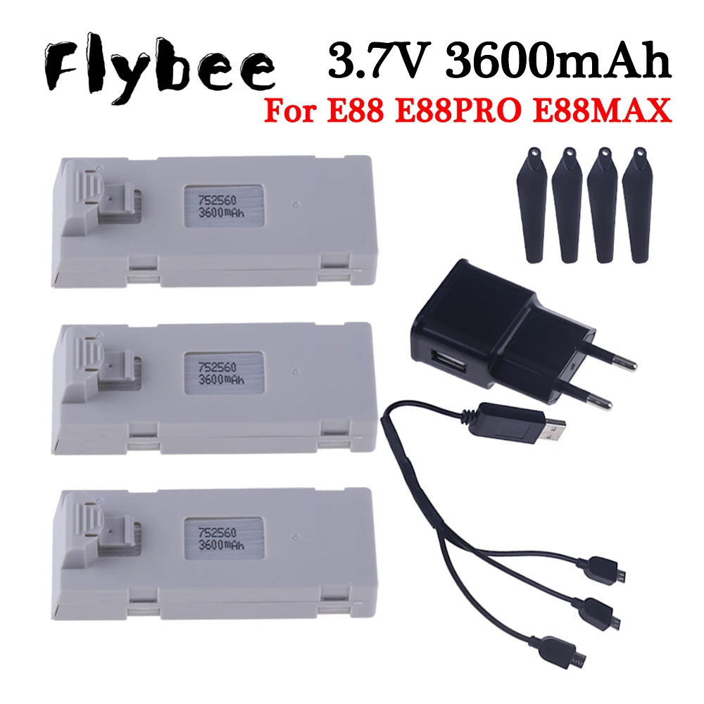 For E88 3.7V 3600mAh RC Drone Li-po Battery Replacement Battery for E88 E88PRO E88MAX E525 E525PRO E99 E99PRO P1 P5PRO K3 S1 P8