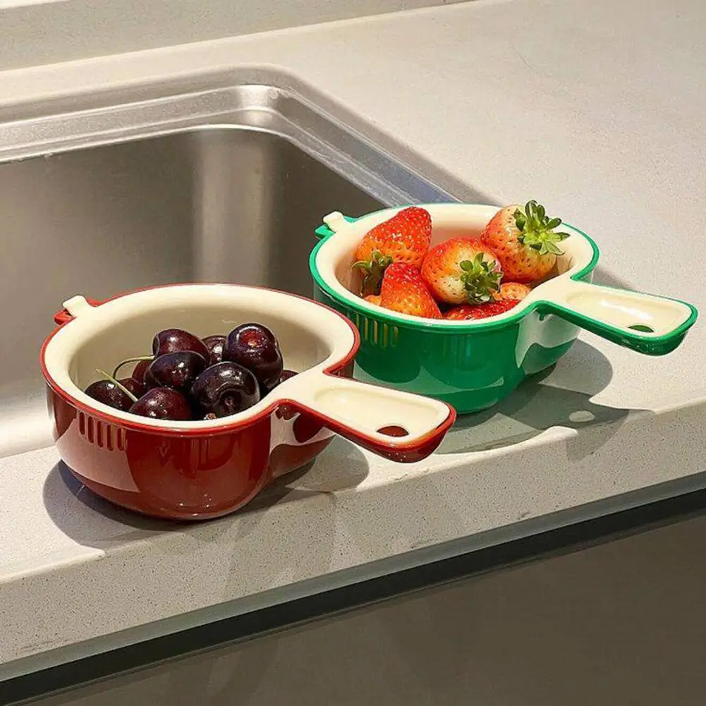 Creative Apple-shaped Drain Basket Fruit Tray With Drainer Kitchen Sink Strainer Double Layer Drain Basket With Handle for Wash