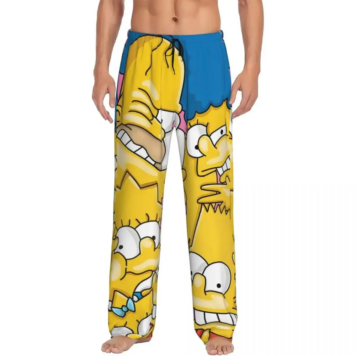Pantalones de Pijama Personalizados para Hombre con Estampado de los Simpson, Pantalones de Dormir con Bolsillos y Dibujos Animados