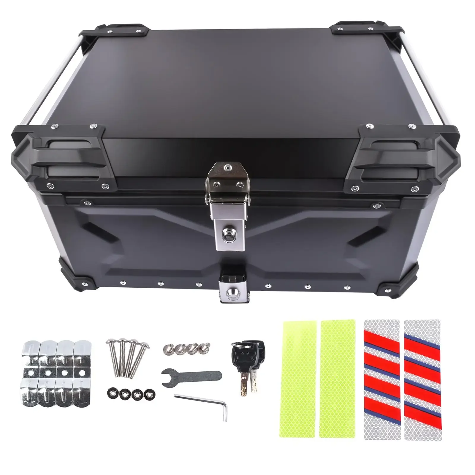 AP03 25L Aluminum Waterproof Motorcycle Top Case, Trunk Tail Box with Security Lock for Luggage (Black)