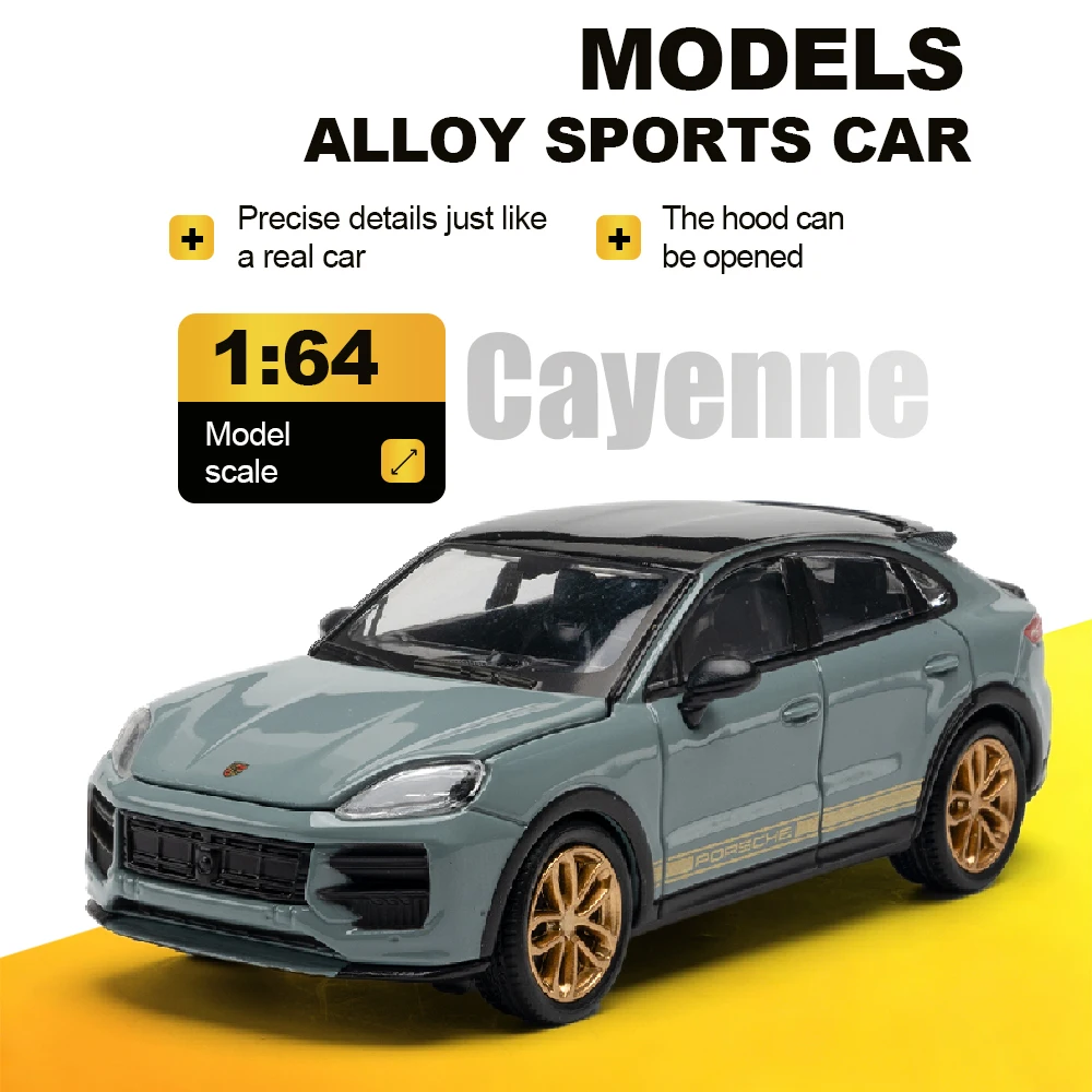 

Масштабная модель автомобиля Porsche Cayenne Turbo GT 1:64, игрушка с открывающимся передним капотом, внедорожник, декор для дома