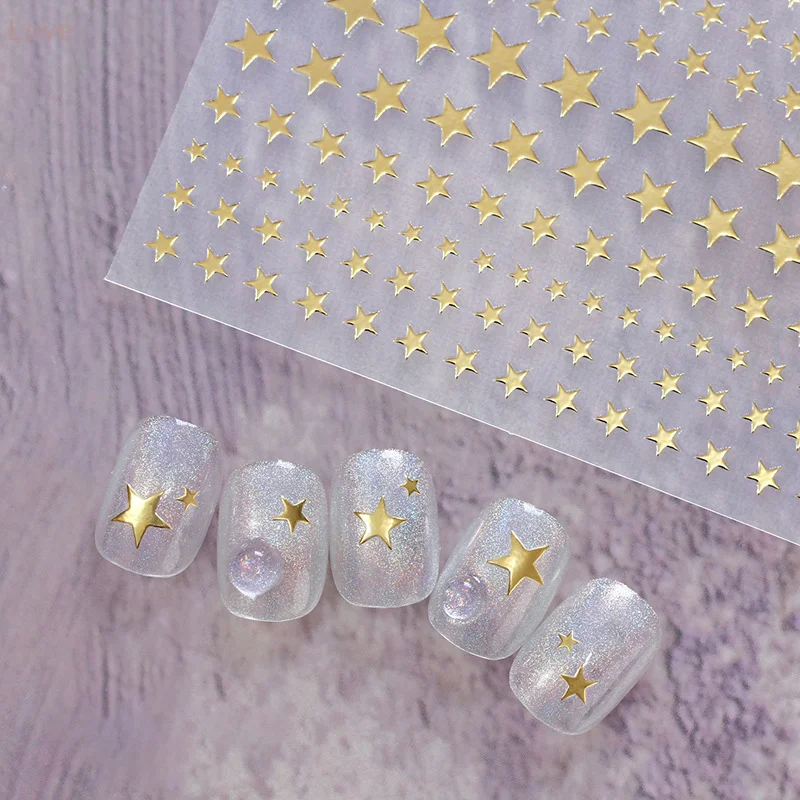 [L&P] ملصقات أظافر لطيفة على شكل نجمة حالمة على شكل هلال وقمر ونجوم يابانية ذهبية وفضية وأسود لتزيين الأظافر