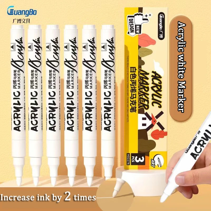 1/4pcs Guangbo White Drawing Marker Pens Waterproof Art Supplies 2MM Graffiti Pens Tire Notebook Tyre Tread Stationery Supplies