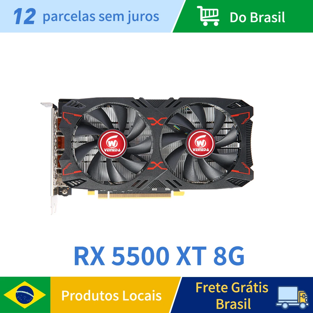 بطاقة رسومات VEINEDA RX 5500XT 8GB GDDR6 128Bit PCI Express 4.0 × 8 8Pin GPU Rx 5500XT PC بطاقة فيديو للألعاب Placa De Video