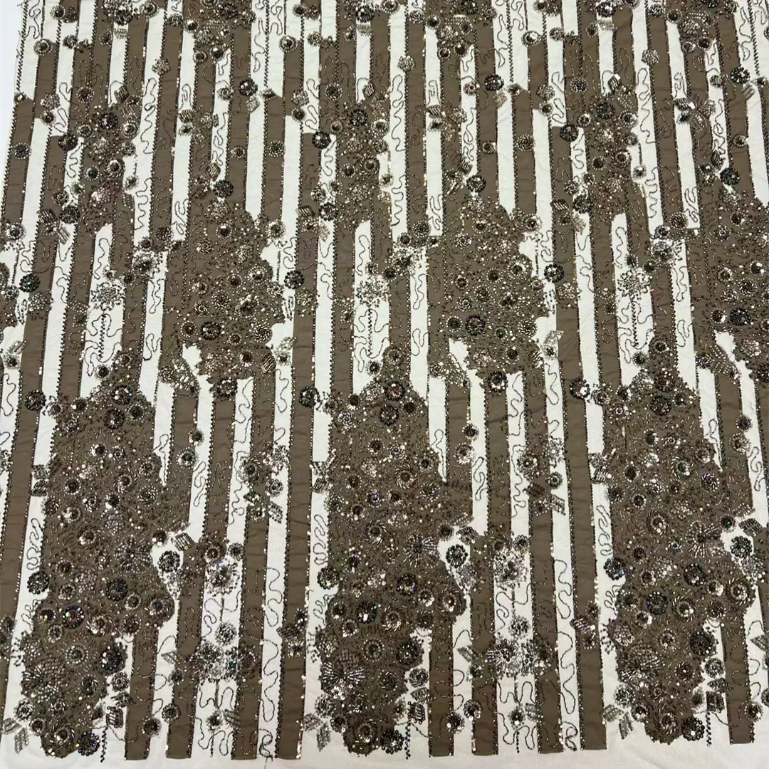 Newest Net High-Quality African Beads Lace Fabric Nigerian Embroidery Sequins for Wedding Evening Dresses Sewing Dress 5 yard