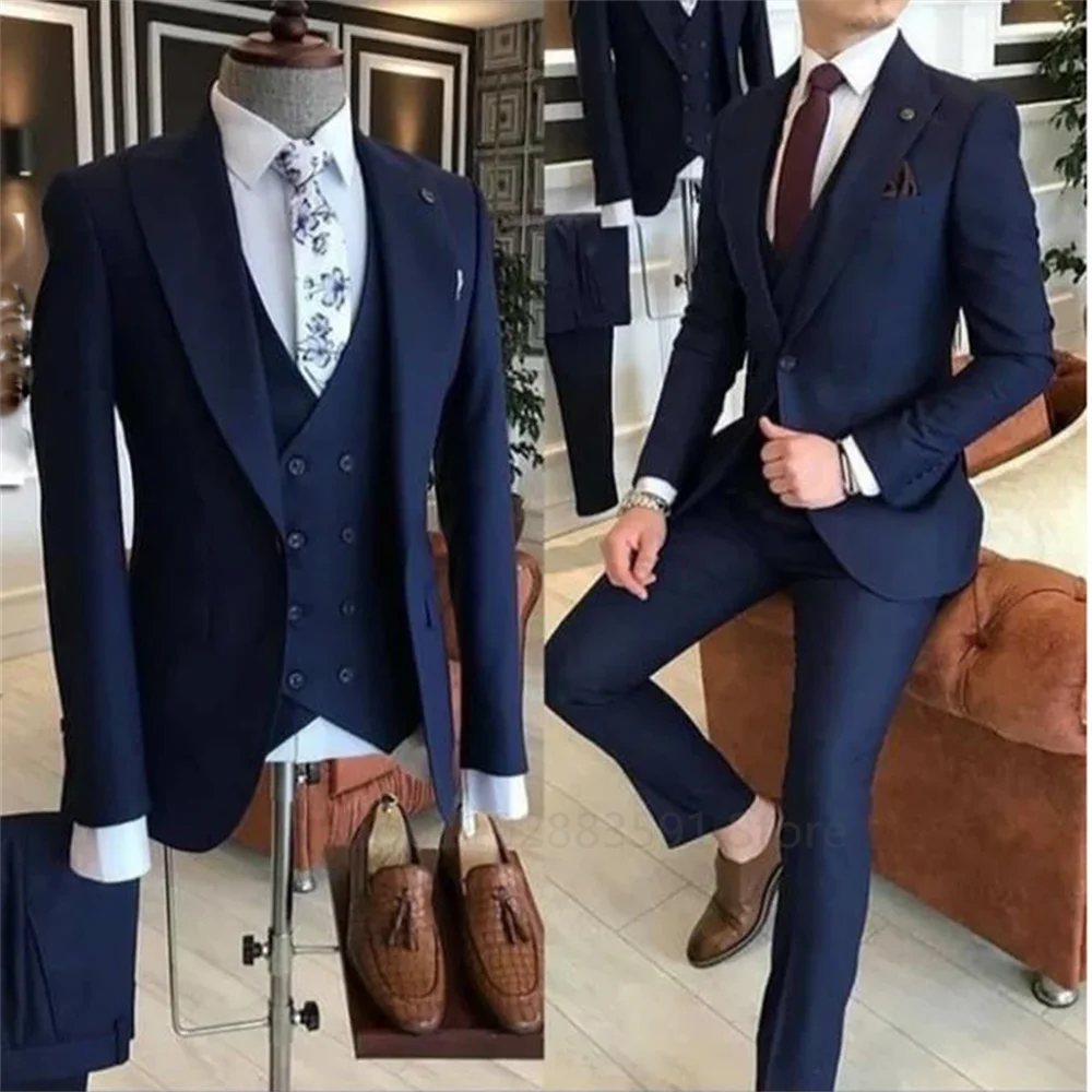 Groom Wear 3 Pieces Green Men Suits 2023 Slim Fit Peak Lapel One Button Wedding Tuxedo Terno Masculino (Jacket+Pants+Vest）