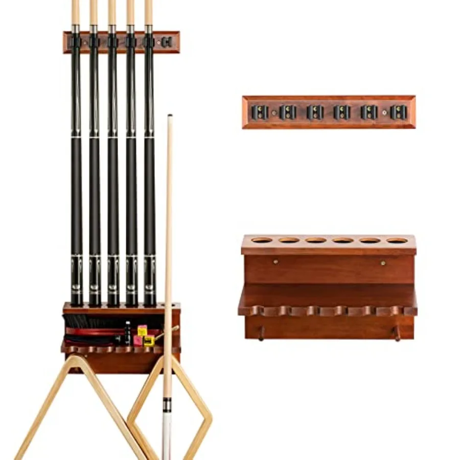 

Wall Mount Pool Stick Holder - Billiards Pool Cue Rack Hardwood Pool Cue Set Holder for Cues Sticks Storage Pool Table Accessor