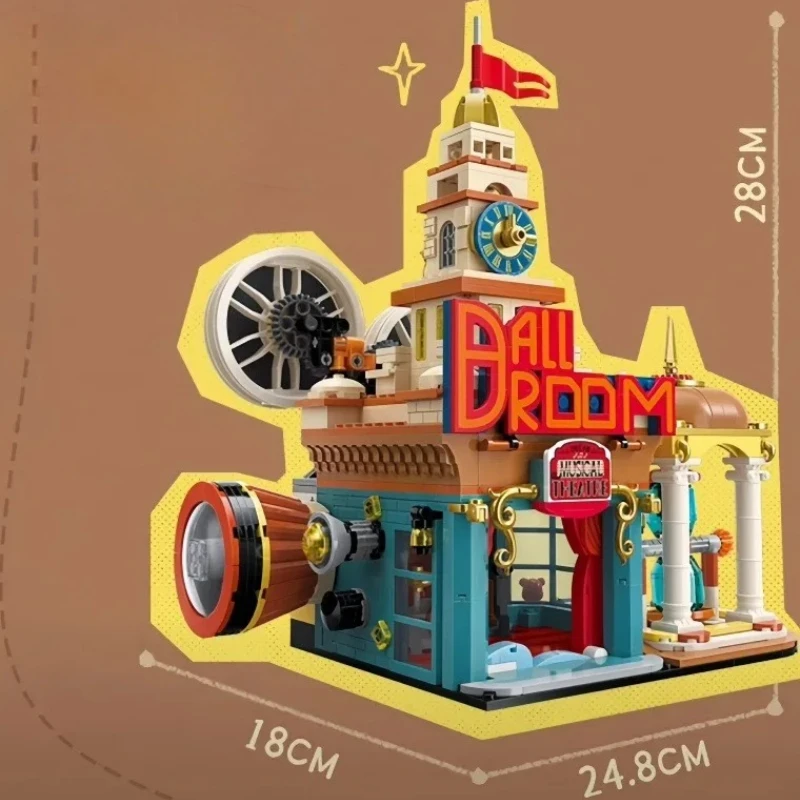 Keeppley blocos de construção, teatro de música, shanghai, vista de rua, pequenas partículas, montagem infantil, modelo de brinquedo, ornamento, presente de festival