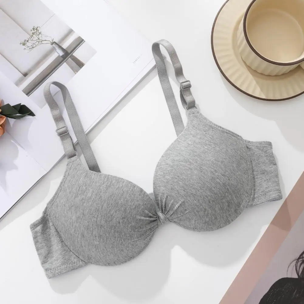 Sutiã push-up de pelúcia feminino com alças ajustáveis suporte de fio de aço nó decoração fechamento traseiro design de copo completo para esporte diário