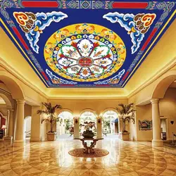 Customized products 3D Tibetan ceiling wallpaper ethnic pattern living room hotel Thangka Temple Buddhist hall background murals