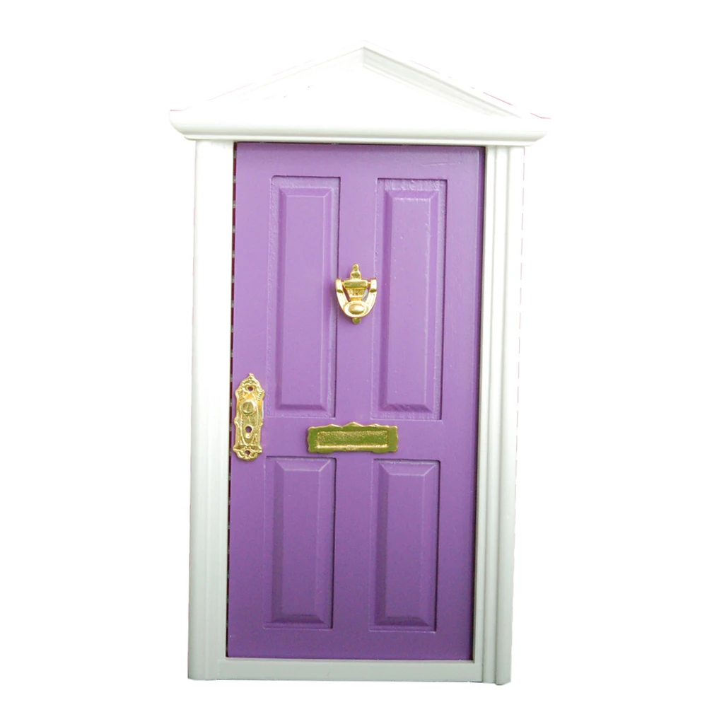 Purple Painted Wood Fairy Exterior Door W/Knocker Lock Dollhouse Miniatures