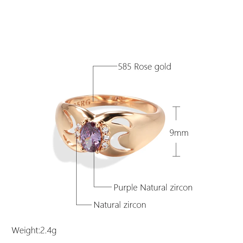 SYOUJYO Luxury Purple Oval Natural Zircon Rings For Women 585 Rose Gold Color Bridal Wedding Fine Jewelry Trendy Rings Gift