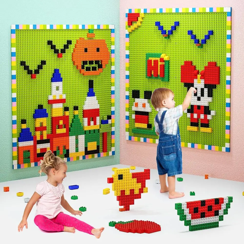Juego de pared de bloques de construcción personalizables DIY, 8 Bases autoadhesivas (10x20), 440 piezas, Compatible con las principales marcas, Wal fácil y divertido