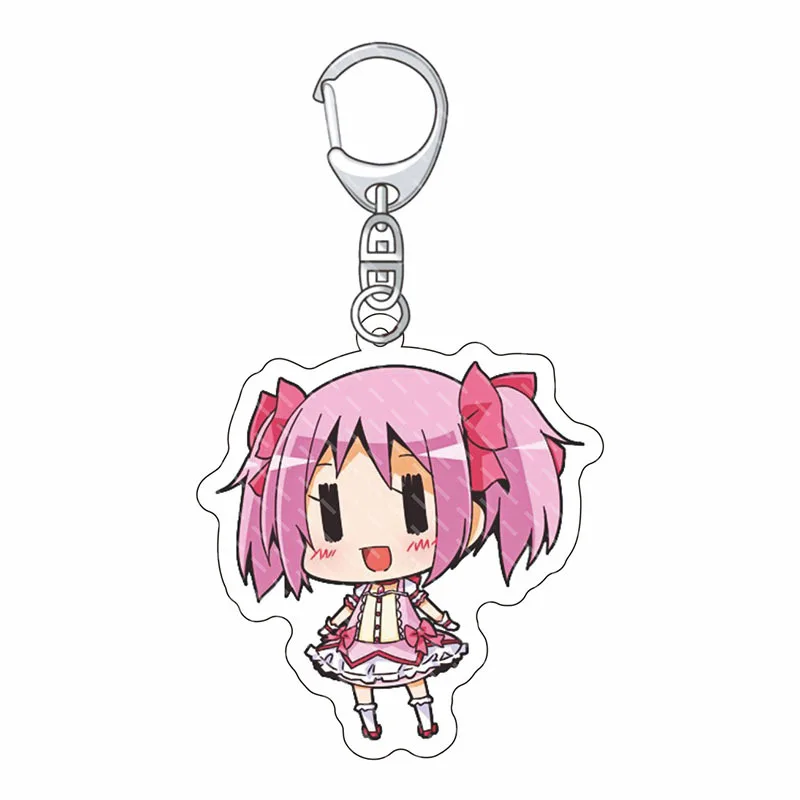 Kawaii Anime Kaname Madoka Keychains Akemi Homura Miki Sayaka Tomoe Mami Incubator Sakura Kyouko Acrylic Keyrings Pendant Figure