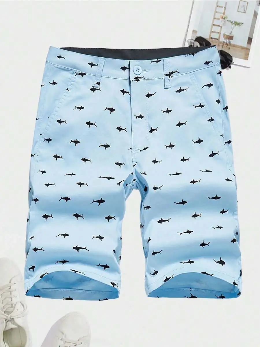 

Mens Shark Print Casual Shorts Summer Lightweight Beach Shorts
