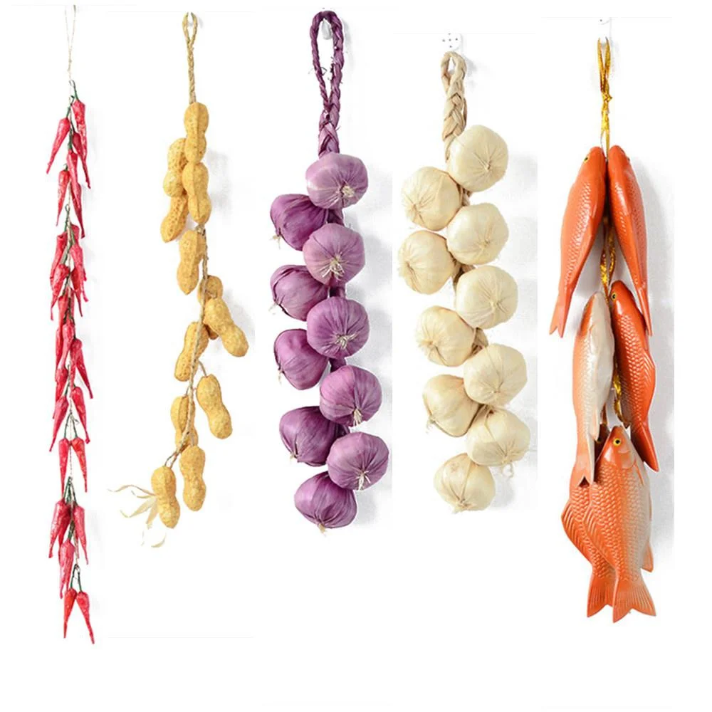 Adorno de cuerda de verduras artificiales, guirnalda colgante de ajo, maíz, pimienta, accesorios de fotografía, decoración del hogar de pared de cocina