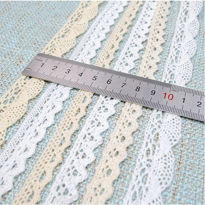 5Yards Vintage Cotton Lace Trim Ribbon 15mm White Beige Sewing Lace Fabric Ribbon Handmade DIY Craft Sewing Supplies