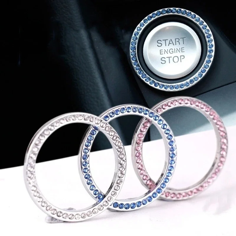 1-3pcs Car Ignition Diamond Sticker 3D Switch for Auto Motorcycle Styling Rhinestone Bling Decoration Circle Cover Decal