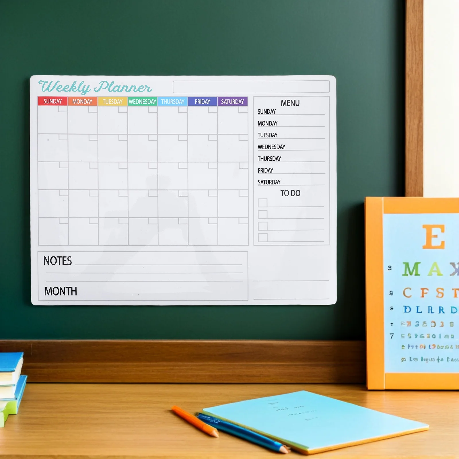 

Self Adhesive Whiteboard Calendar Dry Erase Removable Sticker for Kitchen Office School Weekly Planning Grid Design